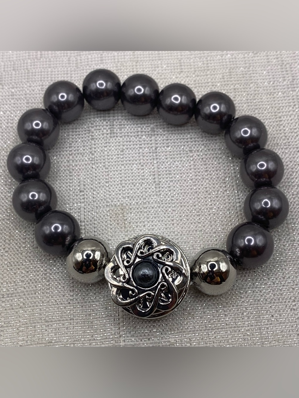 Gray Beaded Snap Button Bracelet and Charm - 18mm/20mm Ginger Snaps & Co.